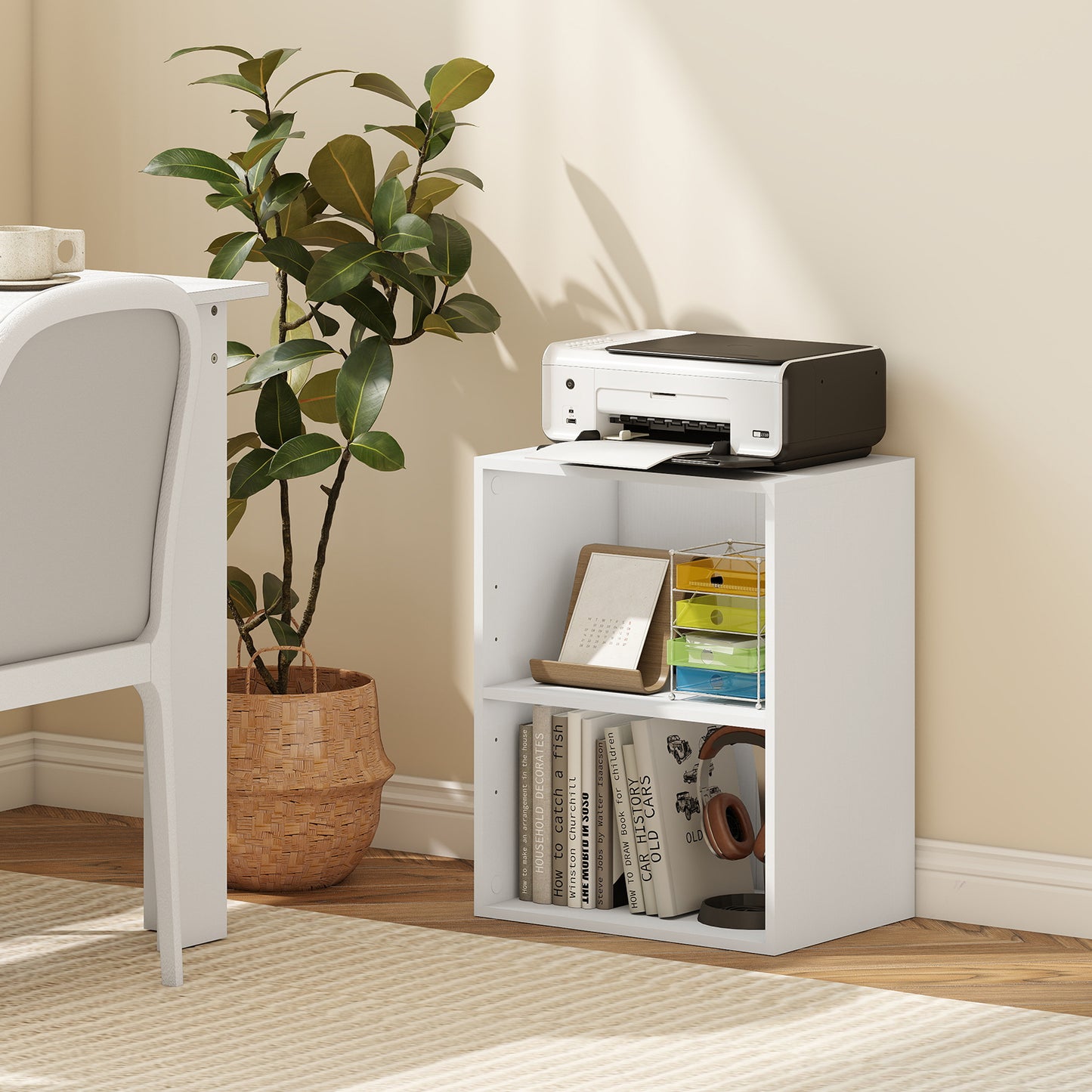 2-Cube Bookcase Set of 2 Floor Standing Open Bookshelf w/ 5-Position Adjustable Shelf-White