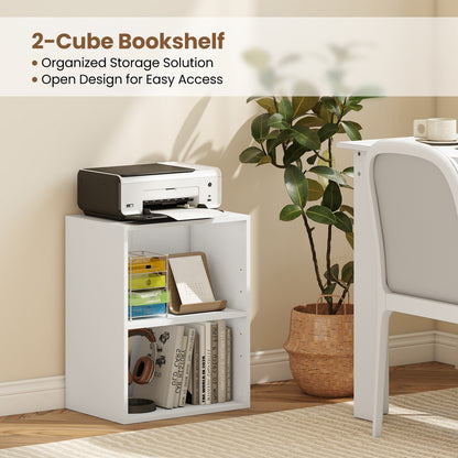2-Cube Bookcase Set of 2 Floor Standing Open Bookshelf w/ 5-Position Adjustable Shelf-White