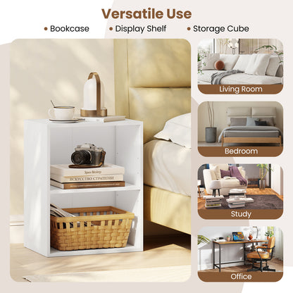 2-Cube Bookcase Set of 2 Floor Standing Open Bookshelf w/ 5-Position Adjustable Shelf-White
