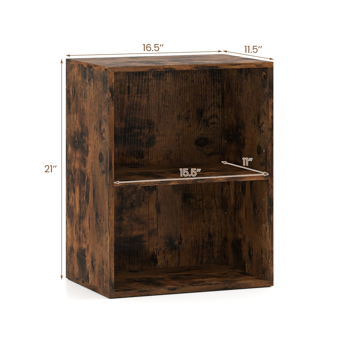 2-Cube Bookcase Set of 2 Floor Standing Open Bookshelf w/ 5-Position Adjustable Shelf-Brown