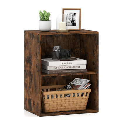 2-Cube Bookcase Set of 2 Floor Standing Open Bookshelf w/ 5-Position Adjustable Shelf-Brown