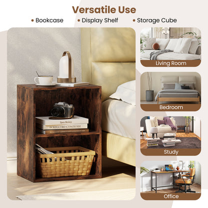 2-Cube Bookcase Set of 2 Floor Standing Open Bookshelf w/ 5-Position Adjustable Shelf-Brown