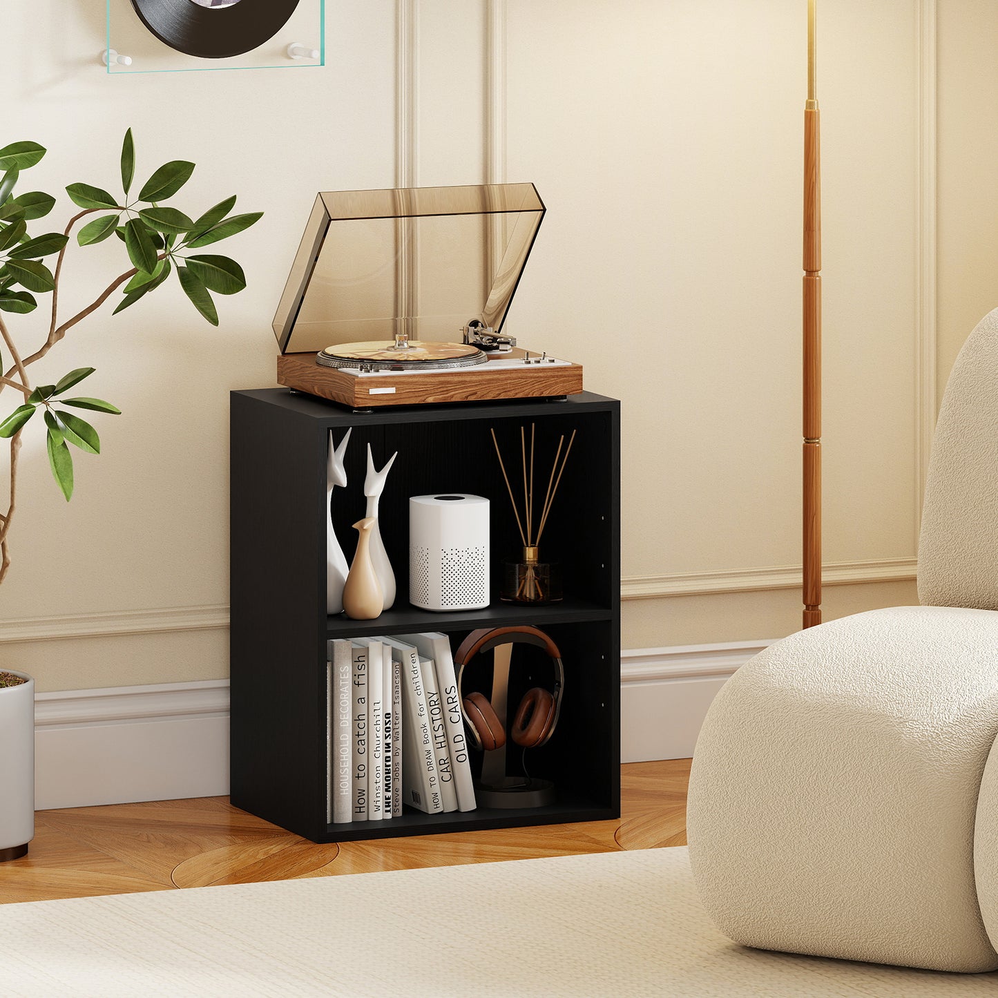 2-Cube Bookcase Set of 2 Floor Standing Open Bookshelf w/ 5-Position Adjustable Shelf-Black