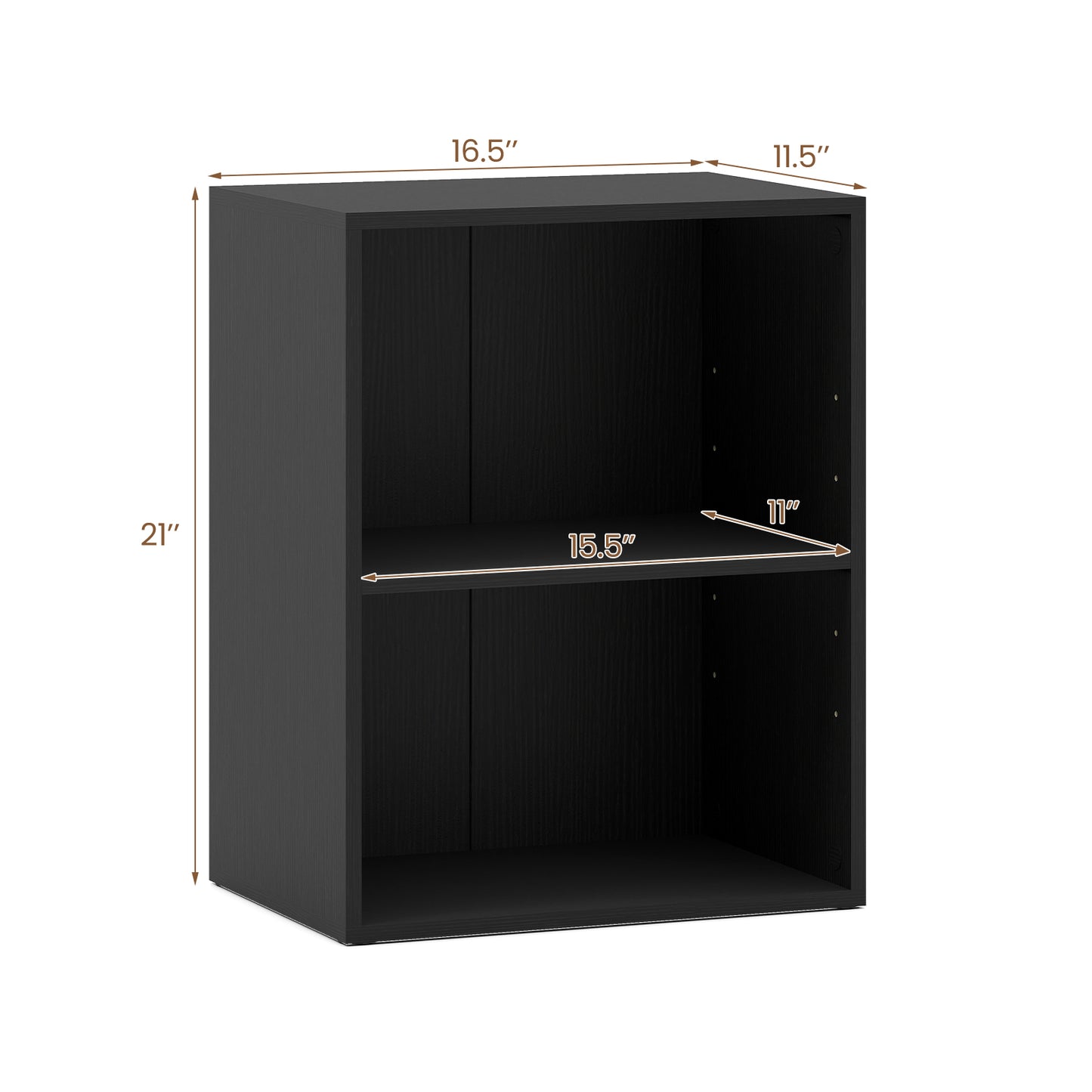 2-Cube Bookcase Set of 2 Floor Standing Open Bookshelf w/ 5-Position Adjustable Shelf-Black