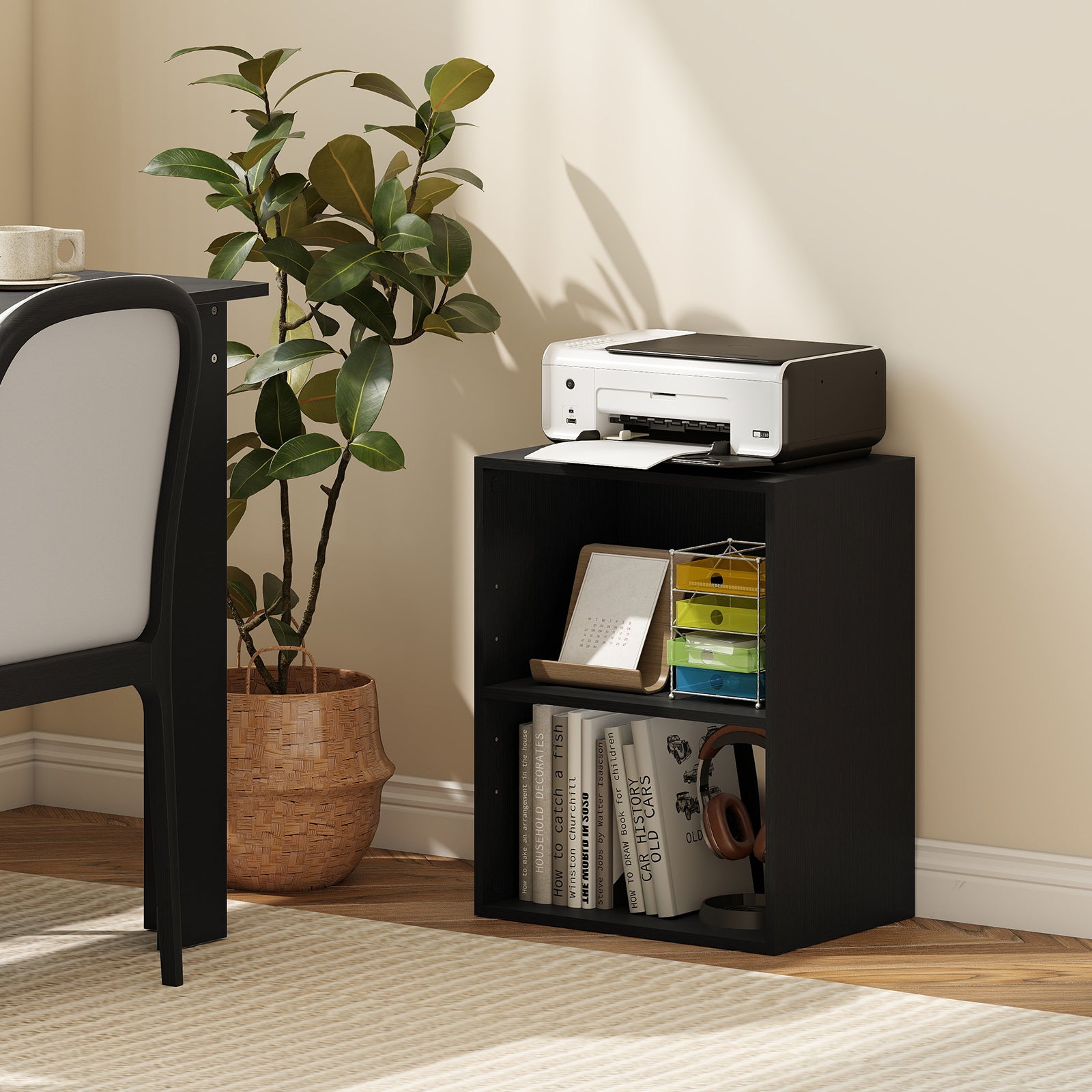 2-Cube Bookcase Set of 2 Floor Standing Open Bookshelf w/ 5-Position Adjustable Shelf-Black