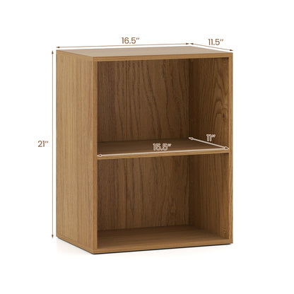 2-Cube Bookcase Set of 2 Floor Standing Open Bookshelf w/ 5-Position Adjustable Shelf-Natural