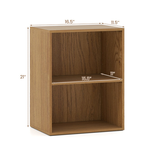 2-Cube Bookcase Set of 2 Floor Standing Open Bookshelf w/ 5-Position Adjustable Shelf-Natural