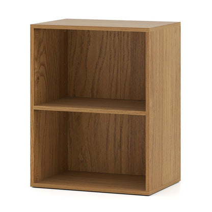 2-Cube Bookcase Set of 2 Floor Standing Open Bookshelf w/ 5-Position Adjustable Shelf-Natural