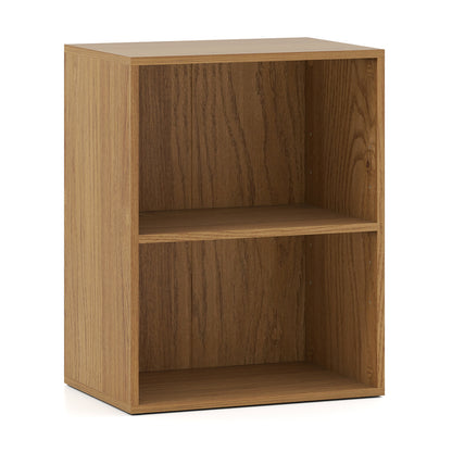 2-Cube Bookcase Set of 2 Floor Standing Open Bookshelf w/ 5-Position Adjustable Shelf-Natural