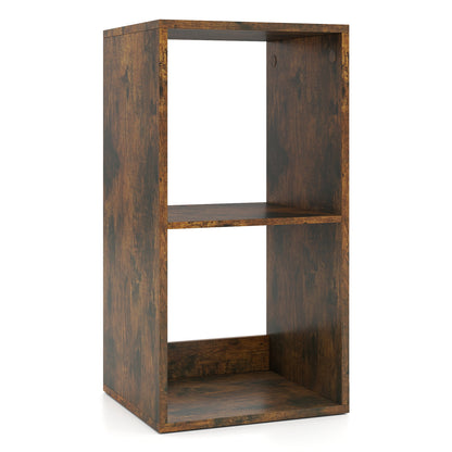 2 Cube Bookshelf with Back Guardrail for Living Room Bedroom-Black - Rustic Brown