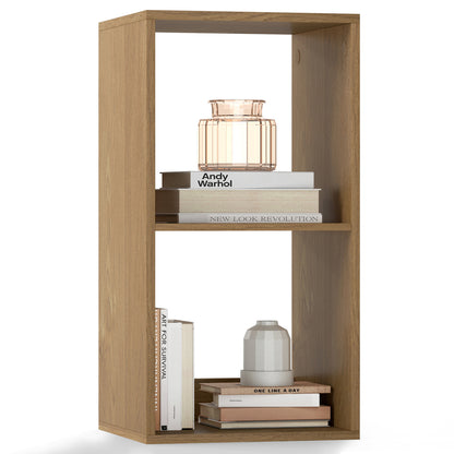 2 Cube Bookshelf with Back Guardrail for Living Room Bedroom-Black - Natural