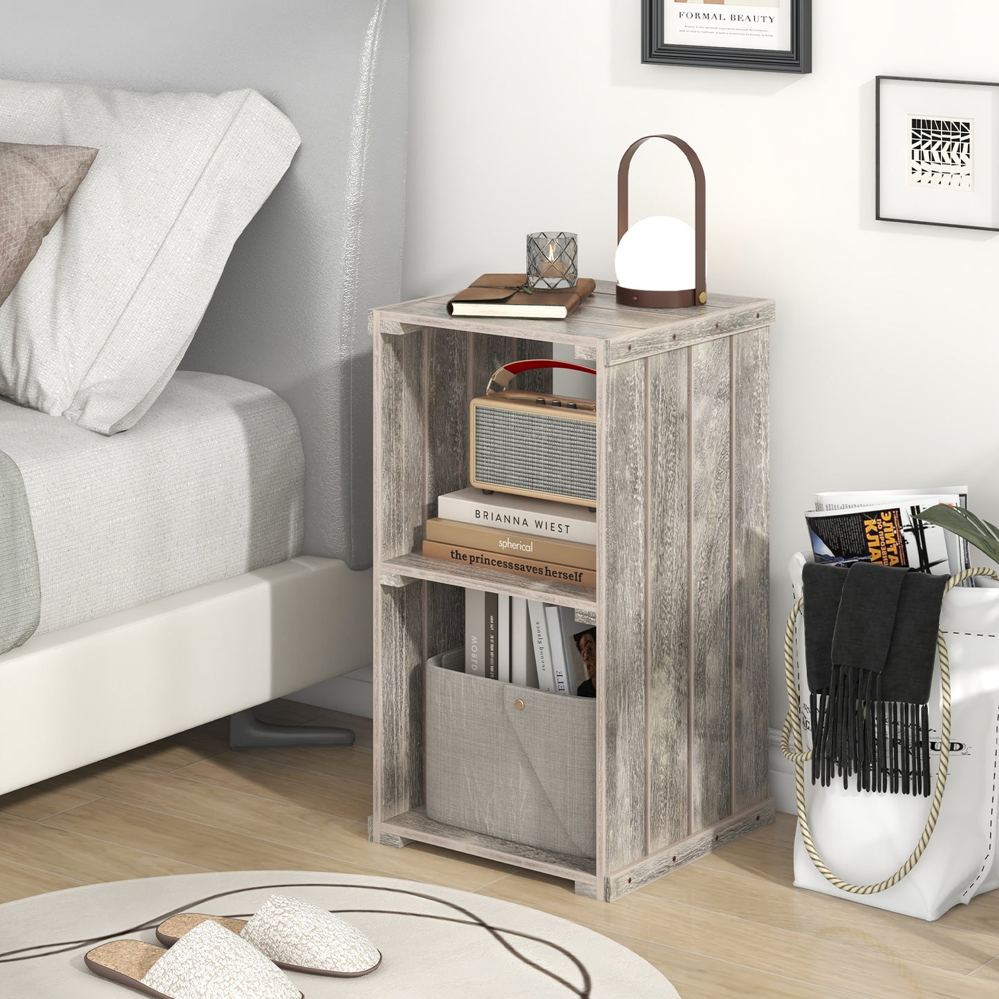 2-Cube Storage Shelf with Open Back and 3-Tier Shelf-Light Brown