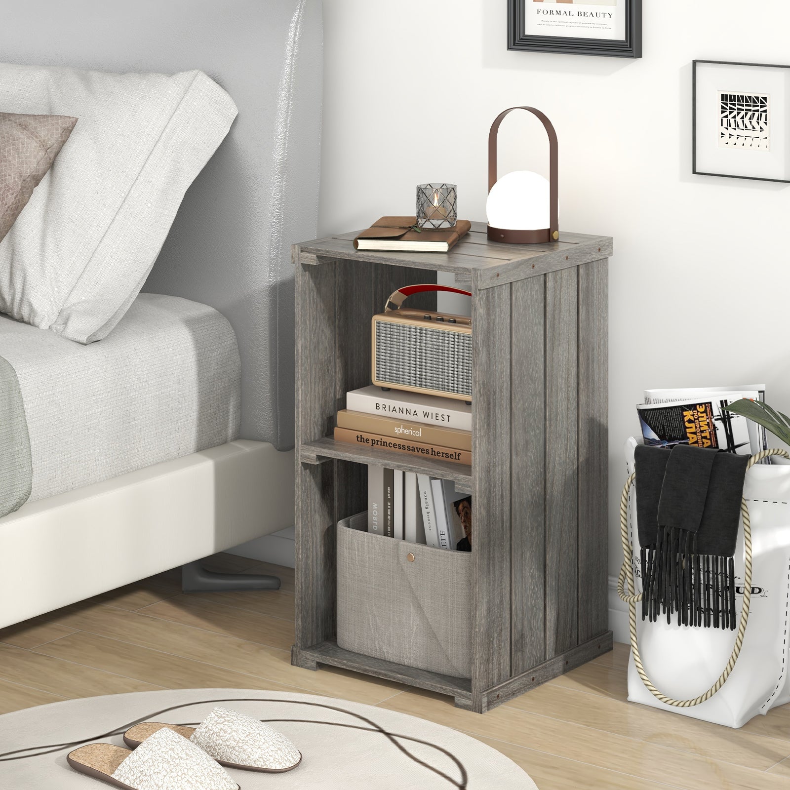 2-Cube Storage Shelf with Open Back and 3-Tier Shelf-Light Gray