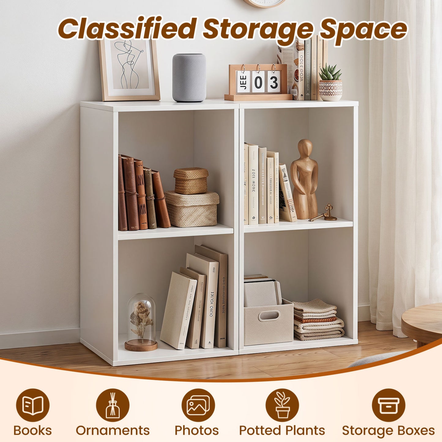 2-Cube Bookshelf with Anti-Tipping Kit - White