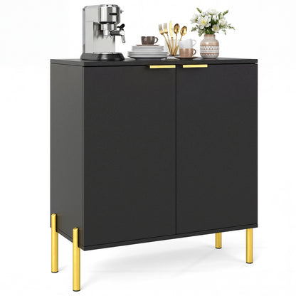 2-Door Buffet Cabinet Sideboard with Shelf and Metal Legs-White-Natural Wood - Black