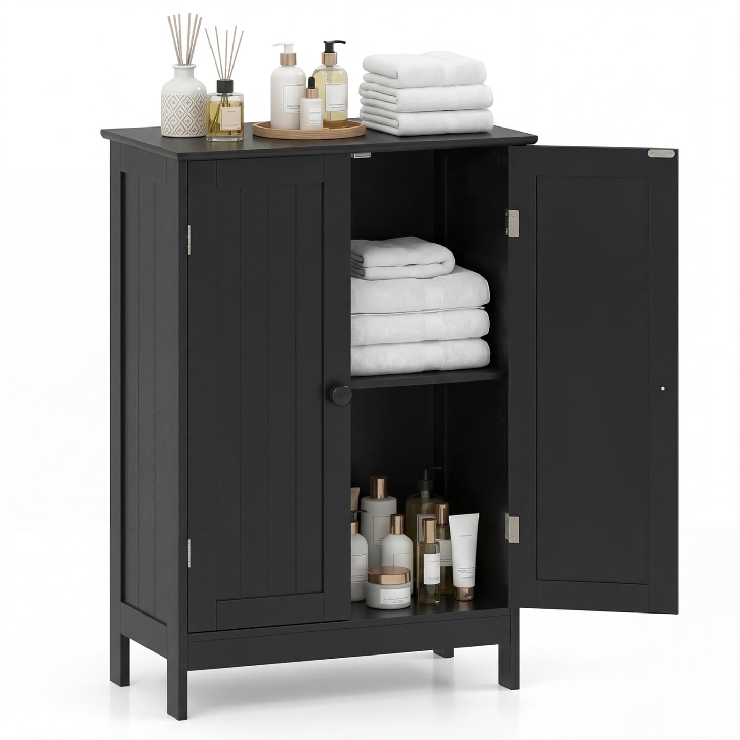 Bathroom Floor Storage Double Door Cupboard Cabinet-Gray - Black