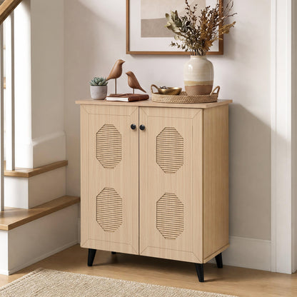 2-Door Shoe Storage Cabinet with Geometric Carved Panels