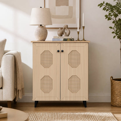 2-Door Shoe Storage Cabinet with Geometric Carved Panels