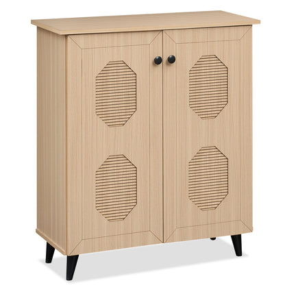 2-Door Shoe Storage Cabinet with Geometric Carved Panels