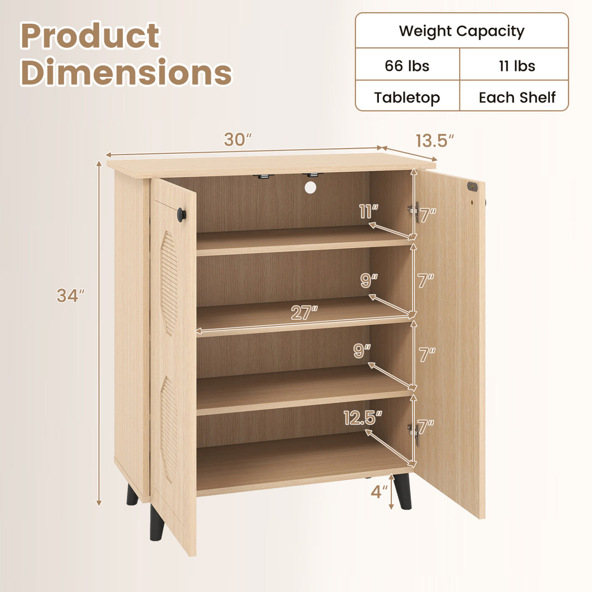 2-Door Shoe Storage Cabinet with Geometric Carved Panels