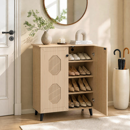 2-Door Shoe Storage Cabinet with Geometric Carved Panels