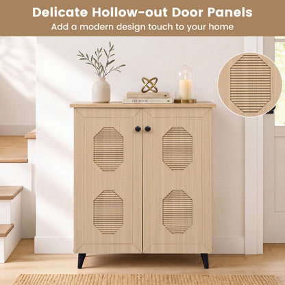 2-Door Shoe Storage Cabinet with Geometric Carved Panels