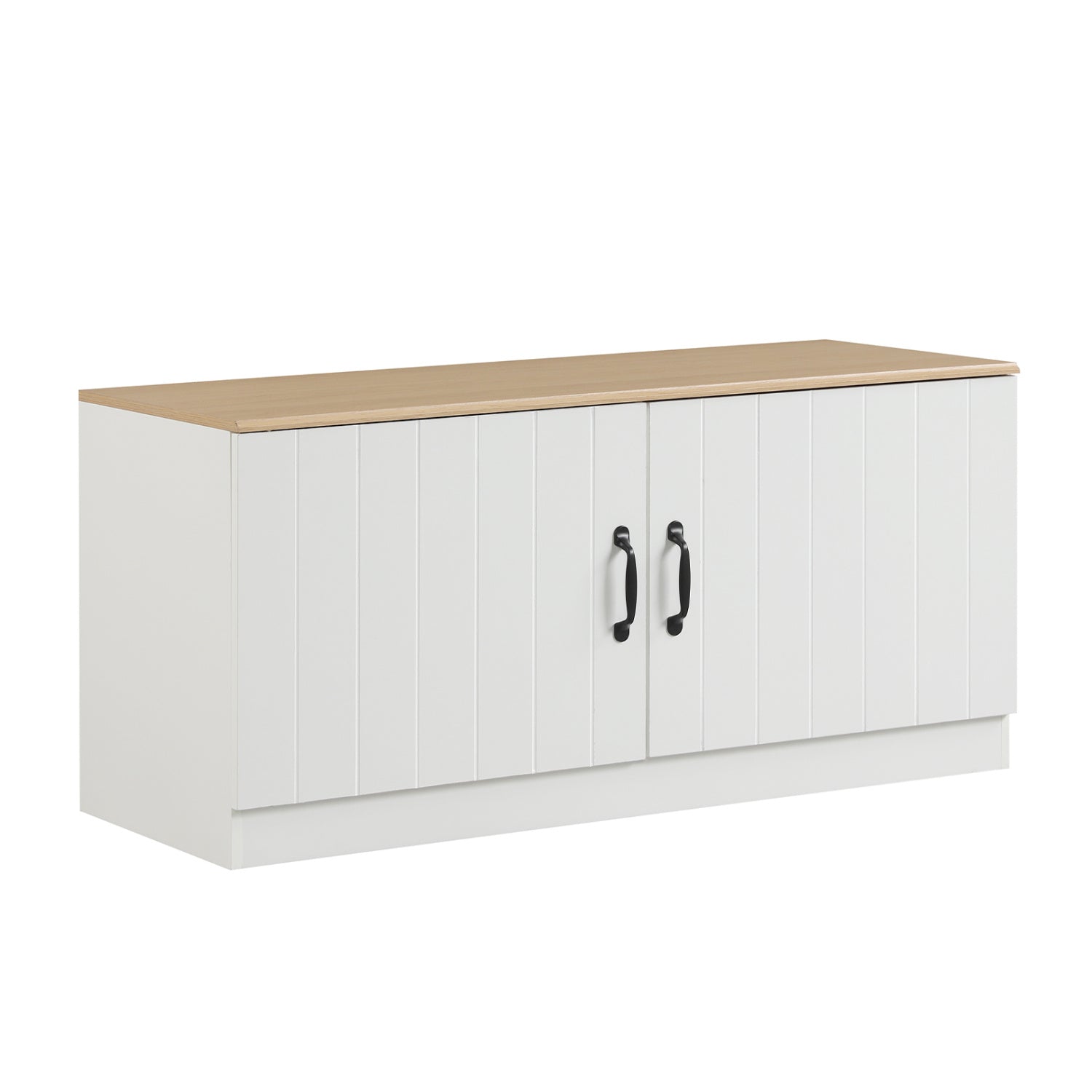 2-Door Shoe Bench Shoe Storage Cabinet with Adjustable Shelves-Natural