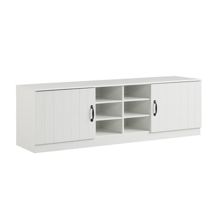 2-Door Shoe Bench Storage Cabinet with Adjustable Shelves-White