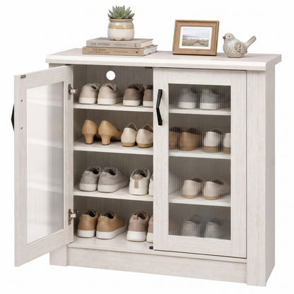 2-Door Shoe Cabinet with Removable Shelves - White