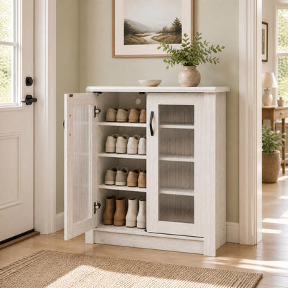 2-Door Shoe Cabinet with Removable Shelves - White