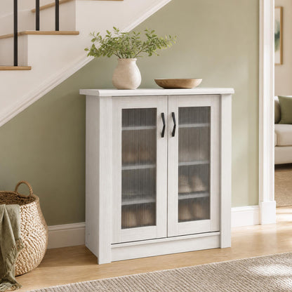 2-Door Shoe Cabinet with Removable Shelves - White