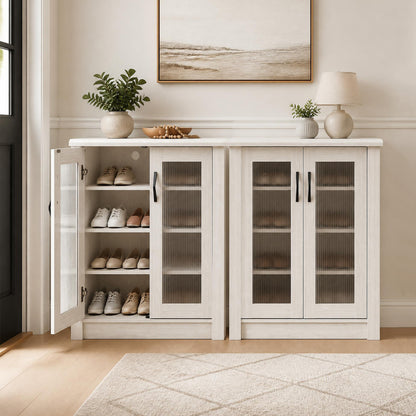 2-Door Shoe Cabinet with Removable Shelves - White