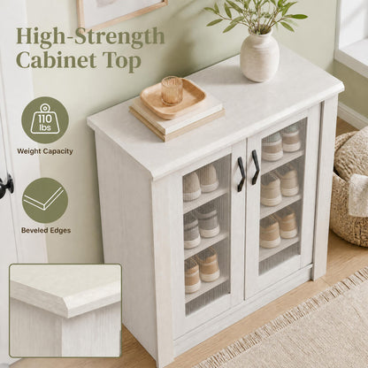 2-Door Shoe Cabinet with Removable Shelves - White