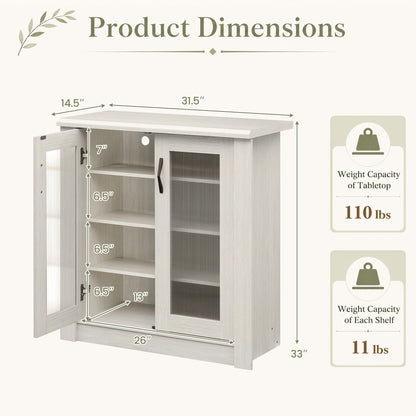 2-Door Shoe Cabinet with Removable Shelves - White