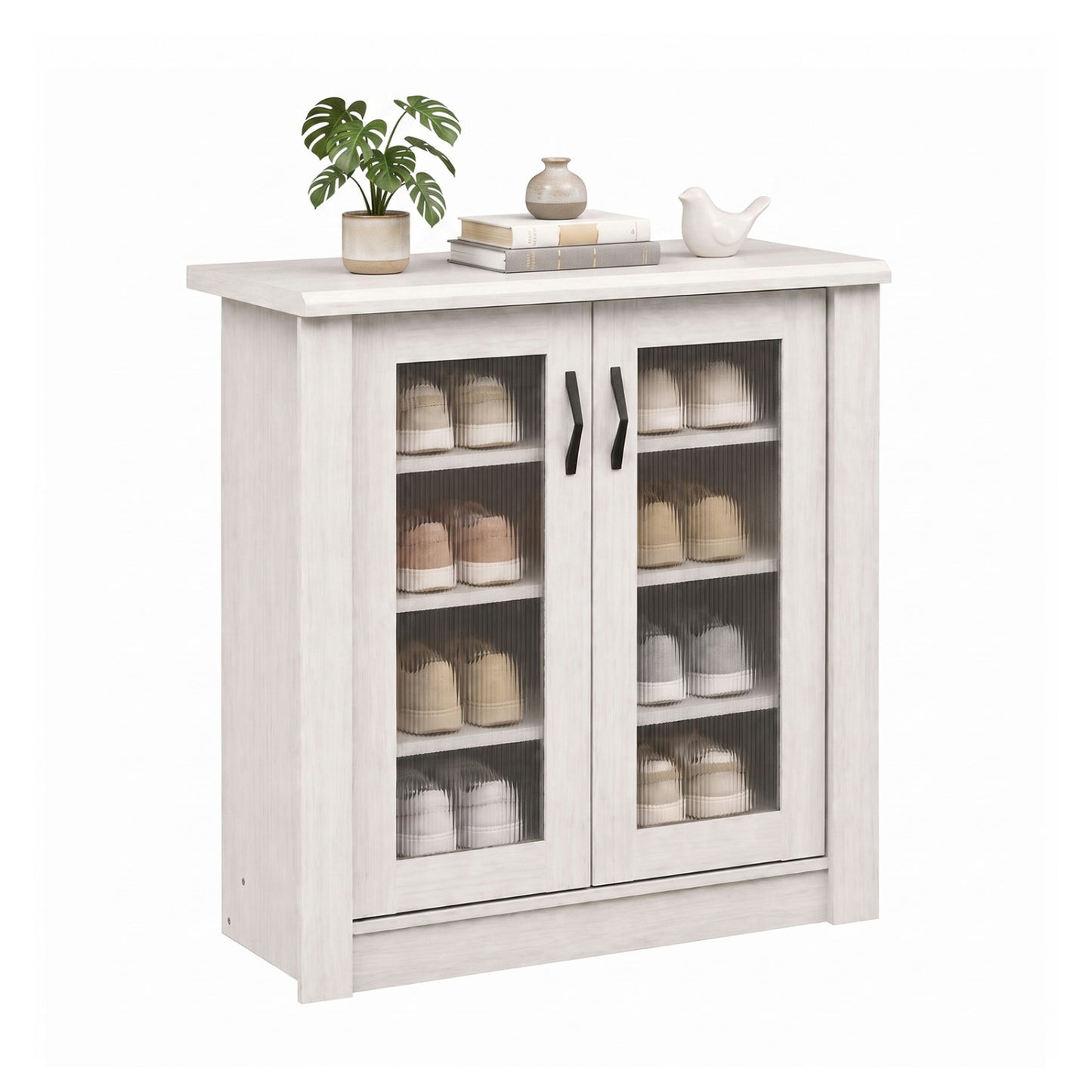 2-Door Shoe Cabinet with Removable Shelves - White