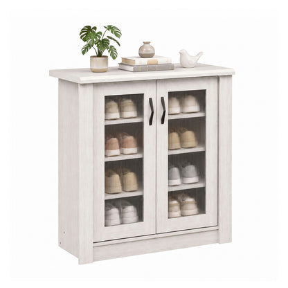2-Door Shoe Cabinet with Removable Shelves - White