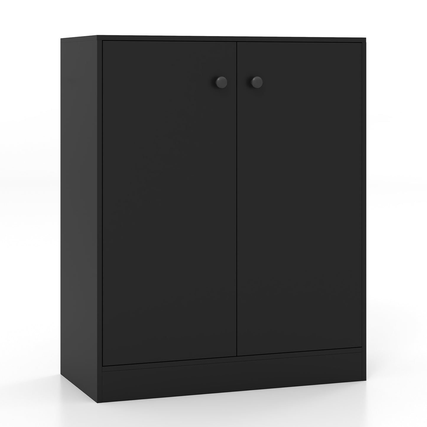 2-Door Modern Floor Storage Cabinet with 3-Tier Shelf-Black - Black
