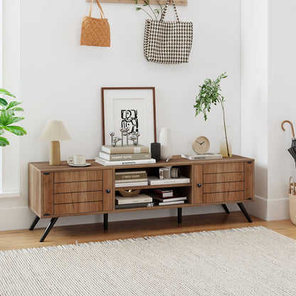 2-Door TV Stand for TVs up to 65 Inch with Open Shelves-Oak