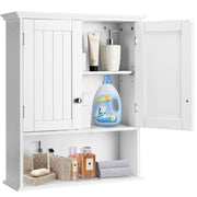 Wall Mount Bathroom Cabinet Storage Organizer with Doors and Shelves-White
