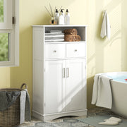 2 Doors Freeestanding Bathroom Floor Cabinet with 2 Drawers and Adjustable Shelves-White