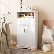 2 Doors Freeestanding Bathroom Floor Cabinet with 2 Drawers and Adjustable Shelves-White