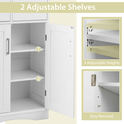 2 Doors Freeestanding Bathroom Floor Cabinet with 2 Drawers and Adjustable Shelves-White