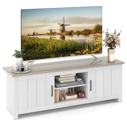 TV Stand with 2 Cabinets and Open Shelves for TVs up to 65 Inch-Black - Natural