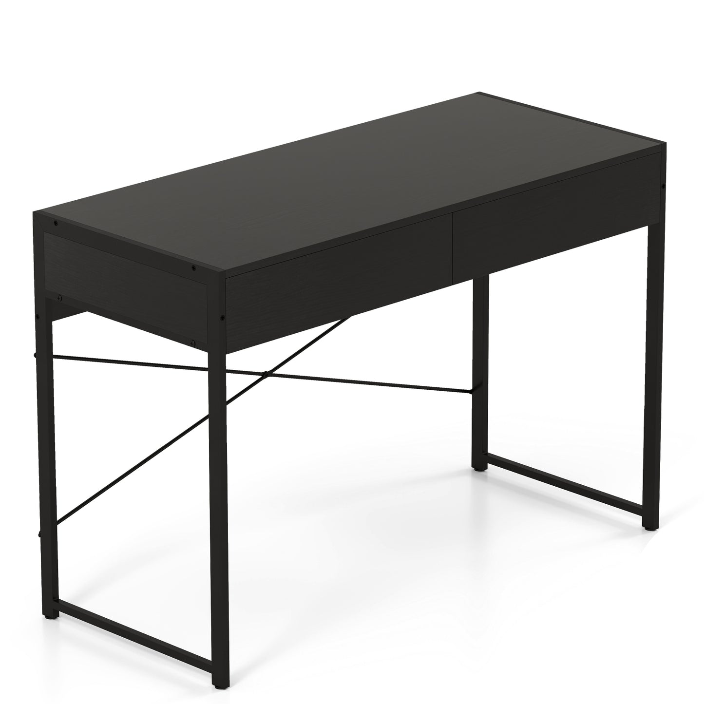 2-Drawer Home Office Desk with Steel Frame-Brown - Black