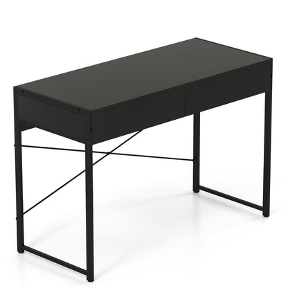 2-Drawer Home Office Desk with Steel Frame-Brown - Black