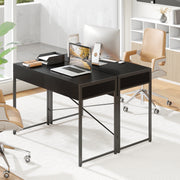 2-Drawer Home Office Desk with Steel Frame-Black