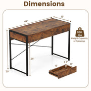 2-Drawer Home Office Desk with Steel Frame-Brown