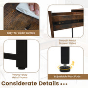 2-Drawer Home Office Desk with Steel Frame-Brown