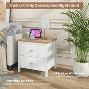 2-Drawer Nightstand with Rubber Wood Legs-White