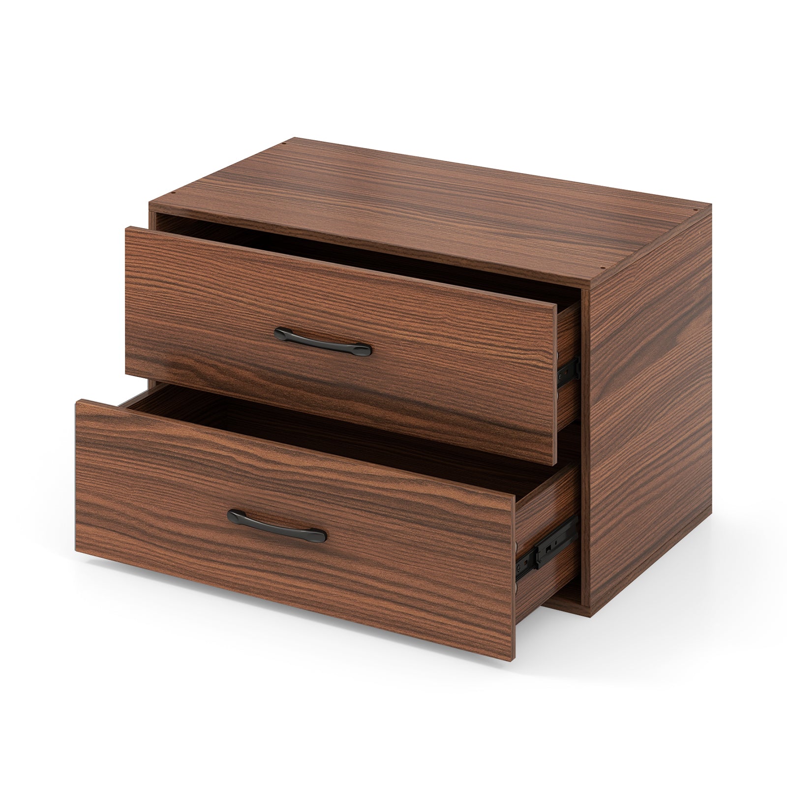 2-Drawer Stackable Horizontal Storage Cabinet Dresser Chest with Handles-Espresso - Espresso